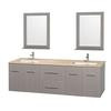 Centra 72 In. Double Vanity in Gray Oak with Ivory Marble Top with Square Sink and 24 In. Mirror