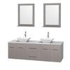 Centra 72 In. Double Vanity in Gray Oak, Solid SurfaceTop, White Porcelain Sinks and 24 In. Mirrors
