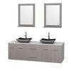Centra 72 In. Double Vanity in Gray Oak with Solid SurfaceTop with Black Granite Sinks and 24 In. Mirrors