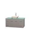 Centra 48 In. Single Vanity in Gray Oak with Green Glass Top with Bone Porcelain Sink and No Mirror