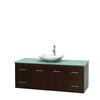 Centra 60 In. Single Vanity in Espresso with Green Glass Top with White Carrera Sink and No Mirror