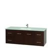 Centra 60 In. Single Vanity in Espresso with Green Glass Top with Square Sink and No Mirror