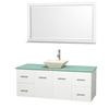 Centra 60 In. Single Vanity in White with Green Glass Top with Bone Porcelain Sink and 58 In. Mirror