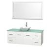 Centra 60 In. Single Vanity in White with Green Glass Top with White Porcelain Sink and 58 In. Mirror