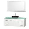 Centra 60 In. Single Vanity in White with Green Glass Top with Black Granite Sink and 58 In. Mirror