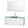Centra 60 In. Single Vanity in White with Green Glass Top with White Carrera Sink and 58 In. Mirror