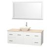 Centra 60 In. Single Vanity in White with Ivory Marble Top with Bone Porcelain Sink and 58 In. Mirror