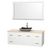 Centra 60 In. Single Vanity in White with Ivory Marble Top with Black Granite Sink and 58 In. Mirror