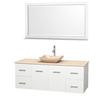Centra 60 In. Single Vanity in White with Ivory Marble Top with Ivory Sink and 58 In. Mirror