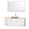 Centra 60 In. Single Vanity in White with Ivory Marble Top with White Carrera Sink and 58 In. Mirror
