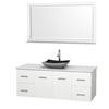 Centra 60 In. Single Vanity in White with Solid SurfaceTop with Black Granite Sink and 58 In. Mirror