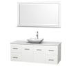 Centra 60 In. Single Vanity in White with Solid SurfaceTop with White Carrera Sink and 58 In. Mirror
