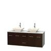 Centra 60 In. Double Vanity in Espresso with White Carrera Top with Bone Porcelain Sinks and No Mirror
