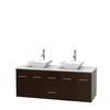Centra 60 In. Double Vanity in Espresso with White Carrera Top with White Porcelain Sinks and No Mirror
