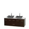 Centra 60 In. Double Vanity in Espresso with White Carrera Top with Black Granite Sinks and No Mirror
