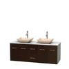Centra 60 In. Double Vanity in Espresso with White Carrera Top with Ivory Sinks and No Mirror