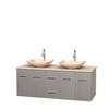 Centra 60 In. Double Vanity in Gray Oak with Ivory Marble Top with Ivory Sinks and No Mirror