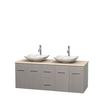 Centra 60 In. Double Vanity in Gray Oak with Ivory Marble Top with White Carrera Sinks and No Mirror