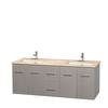 Centra 60 In. Double Vanity in Gray Oak with Ivory Marble Top with Square Sinks and No Mirror
