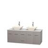 Centra 60 In. Double Vanity in Gray Oak with Solid SurfaceTop with Bone Porcelain Sinks and No Mirror