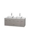 Centra 60 In. Double Vanity in Gray Oak with Solid SurfaceTop with White Porcelain Sinks and No Mirror