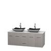 Centra 60 In. Double Vanity in Gray Oak with Solid SurfaceTop with Black Granite Sinks and No Mirror