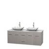Centra 60 In. Double Vanity in Gray Oak with Solid SurfaceTop with White Carrera Sinks and No Mirror