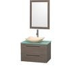 Amare 30 In. Single Grey Oak Bathroom Vanity, Green Glass Top, Ivory Marble Sink, 24 In. Mirror