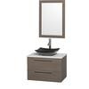 Amare 30 In. Single Grey Oak Bathroom Vanity, Solid SurfaceTop, Black Granite Sink, 24 In. Mirror