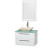 Amare 30 In. Single Glossy White Bathroom Vanity, Green Glass Top, Ivory Marble Sink, 24 In. Mirror