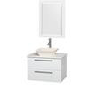 Amare 30 In. Single Glossy White Bathroom Vanity, Solid SurfaceTop, Bone Porcelain Sink, 24 In. Mirror