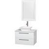 Amare 30 In. Single Glossy White Bathroom Vanity, Solid SurfaceTop, White Sink, 24 In. Mirror