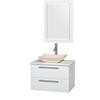 Amare 30 In. Single Glossy White Bathroom Vanity, Solid SurfaceTop, Ivory Marble Sink, 24 In. Mirror