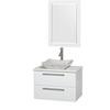 Amare 30 In. Single Glossy White Bathroom Vanity, Solid SurfaceTop, White Carrera Sink, 24 In. Mirror