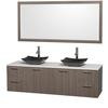 Amare 72 In. Double Grey Oak Bathroom Vanity, Solid SurfaceTop, Black Granite Sinks, 70 In. Mirror