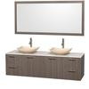 Amare 72 In. Double Grey Oak Bathroom Vanity, Solid SurfaceTop, Ivory Marble Sinks, 70 In. Mirror
