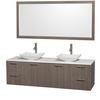 Amare 72 In. Double Grey Oak Bathroom Vanity, Solid SurfaceTop, White Carrera Sinks, 70 In. Mirror