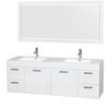 Amare 72 In. Double Bathroom Vanity in Glossy White, Acrylic Resin Top, Integrated Sinks, 70 In. Mirror