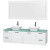 Amare 72 In. Double Bathroom Vanity in Glossy White, Green Glass Top, White Sinks, 70 In. Mirror