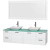 Amare 72 In. Double Bathroom Vanity in Glossy White, Green Glass Top, White Carrera Sinks, 70 In. Mirror