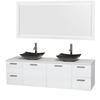 Amare 72 In. Double Bathroom Vanity in Glossy White, Solid SurfaceTop, Black Granite Sinks, 70 In. Mirror