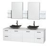 Amare 72 In. Double Bathroom Vanity in Glossy White, Solid SurfaceTop, Black Granite Sinks, Med Cabinet