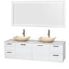 Amare 72 In. Double Bathroom Vanity in Glossy White, Solid SurfaceTop, Ivory Marble Sinks, 70 In. Mirror