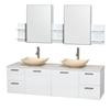 Amare 72 In. Double Bathroom Vanity in Glossy White, Solid SurfaceTop, Ivory Marble Sinks, Med Cabinet