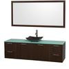 Amare 72 In. Single Espresso Bathroom Vanity, Green Glass Top, Black Granite Sink, 70 In. Mirror