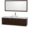 Amare 72 In. Single Espresso Bathroom Vanity, Solid SurfaceTop, White Carrera Sink, 70 In. Mirror