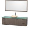 Amare 72 In. Single Grey Oak Bathroom Vanity, Green Glass Top, Ivory Marble Sink, 70 In. Mirror
