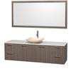 Amare 72 In. Single Grey Oak Bathroom Vanity, Solid SurfaceTop, Ivory Marble Sink, 70 In. Mirror