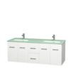 Centra 60 In. Double Vanity in White with Green Glass Top with Square Sinks and No Mirror