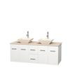 Centra 60 In. Double Vanity in White with Ivory Marble Top with Bone Porcelain Sinks and No Mirror